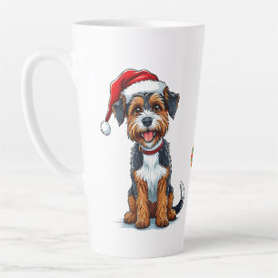 Cheerful Cartoon Dog Wearing a Santa Hat Latte Mug