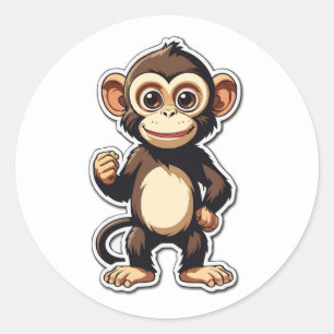 Cheerful Cartoon Monkey Character Design Classic Round Sticker