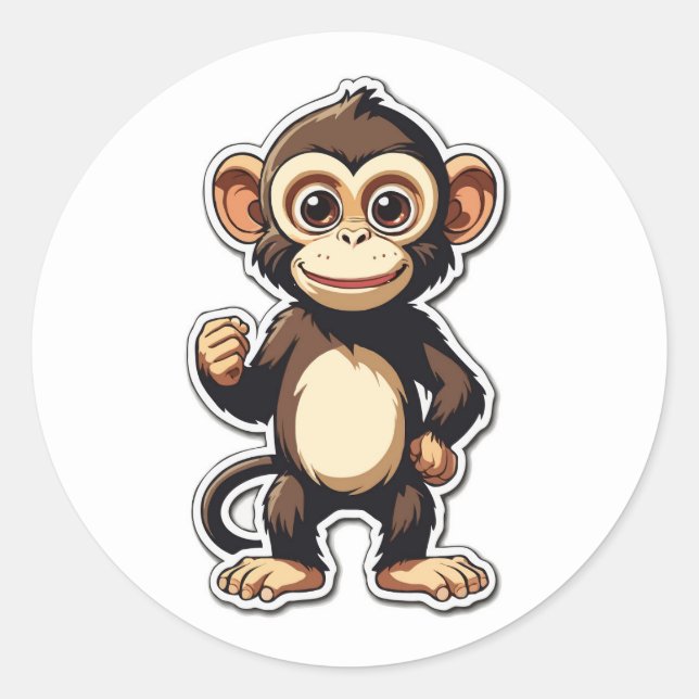 Cheerful Cartoon Monkey Character Design Classic Round Sticker (Front)