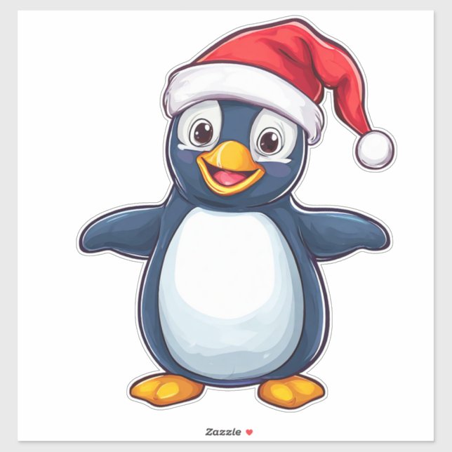 Cheerful Cartoon Penguin in Santa Hat (Sheet)