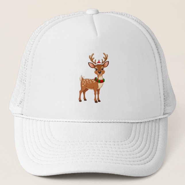 Cheerful Cartoon Reindeer Trucker Hat (Front)