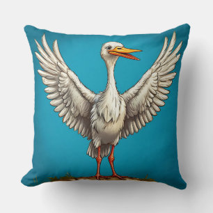 Cheerful Cartoon Stork Throw Pillow