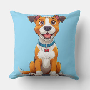 Cheerful Cartoon Style Dog Happy Pet Lover Gift Throw Pillow
