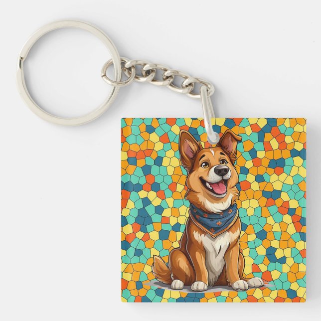 Cheerful cartoon-style dog keychain (Front)