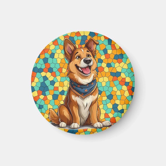Cheerful cartoon-style dog magnet (Front)