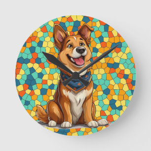 Cheerful cartoon-style dog round clock