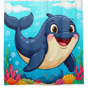 Cheerful Cartoon Whale Swimming