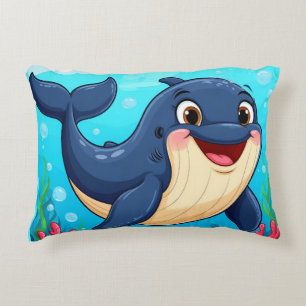 Cheerful Cartoon Whale Swimming Accent Pillow