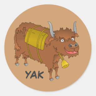 Cheerful cartoon yak classic round sticker