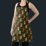 Cheerful Cat Dog Christmas Lights Pattern Green Apron<br><div class="desc">Cute and fun Christmas apron featuring hand drawn illustration of cats and dogs with Christmas lights. The background is green.</div>