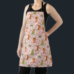 Cheerful Cat Dog Christmas Lights Pattern Pink Apron<br><div class="desc">Cute and fun Christmas apron featuring hand drawn illustration of cats and dogs with Christmas lights. The background is pink.</div>