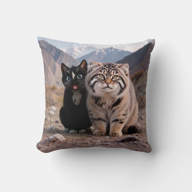 Cheerful Cat vs. Grumpy Cat – Humour Throw Pillow (Front)