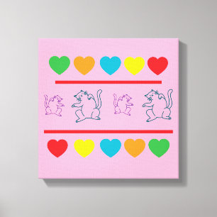 Cheerful Cats & Rainbow Hearts Canvas Print