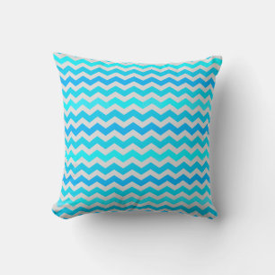 Cheerful Chevron Pattern in Blue and Aqua Throw Pillow