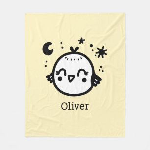 Cheerful Chick - Kawaii Bird Line Art" Fleece Blanket