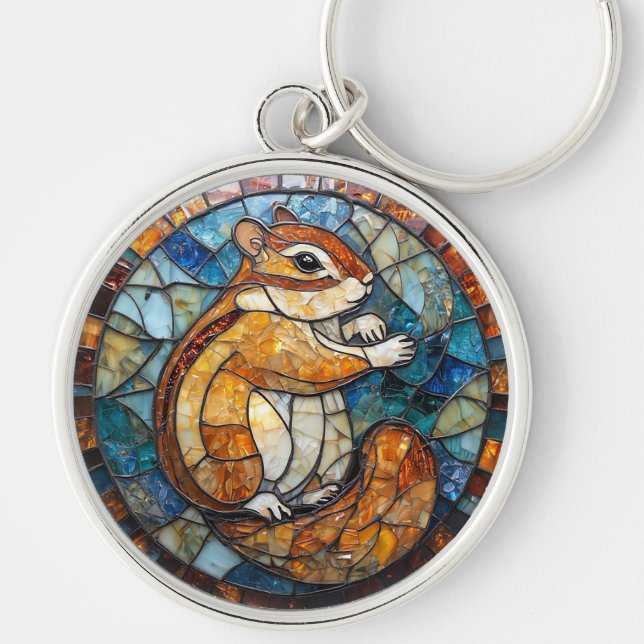 Cheerful Chipmunk Colourful Stained Glass Art Keychain (Front)