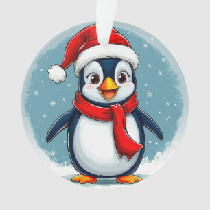 Cheerful christmas cartoon penguin ornament