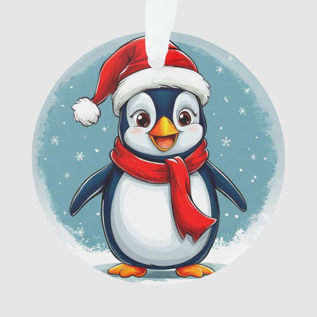 Cheerful christmas cartoon penguin ornament (Front)
