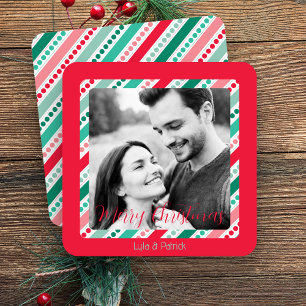 Cheerful Christmas Colours Flat Holiday Photo Card