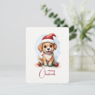 Cheerful Christmas Dog with Santa Hat and Ornament Holiday Card