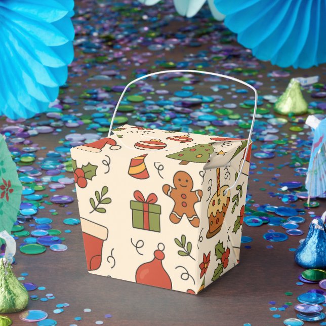 Cheerful Christmas Doodle Pattern Favor Box (Party)