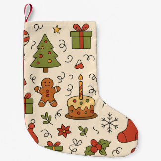 Cheerful Christmas Doodle Pattern Small Christmas Stocking