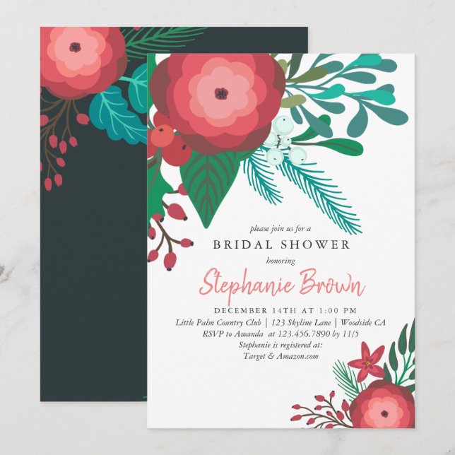 Cheerful Christmas Foliage Bridal Shower Invitation (Front/Back)