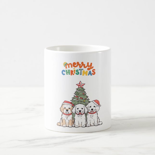 Cheerful Christmas Mugs: Adorable Puppies Bring Ho Coffee Mug (Center)