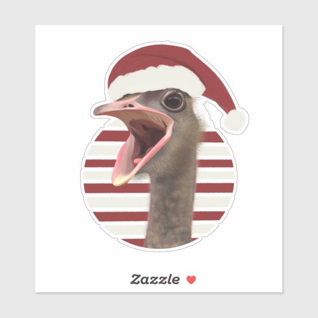 Cheerful Christmas Ostrich With Santa Hat (Sheet)