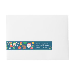 Cheerful Christmas Pattern on Blue Wraparound Address Label