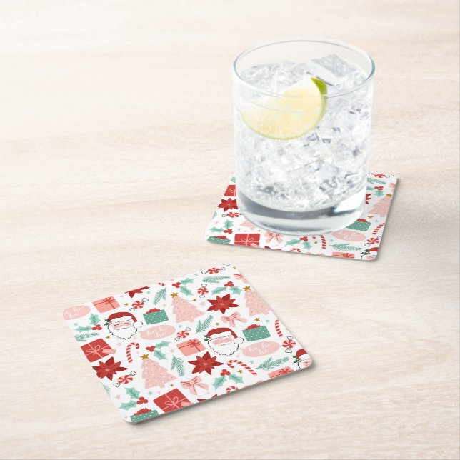 Cheerful Christmas  Square Paper Coaster (Insitu)