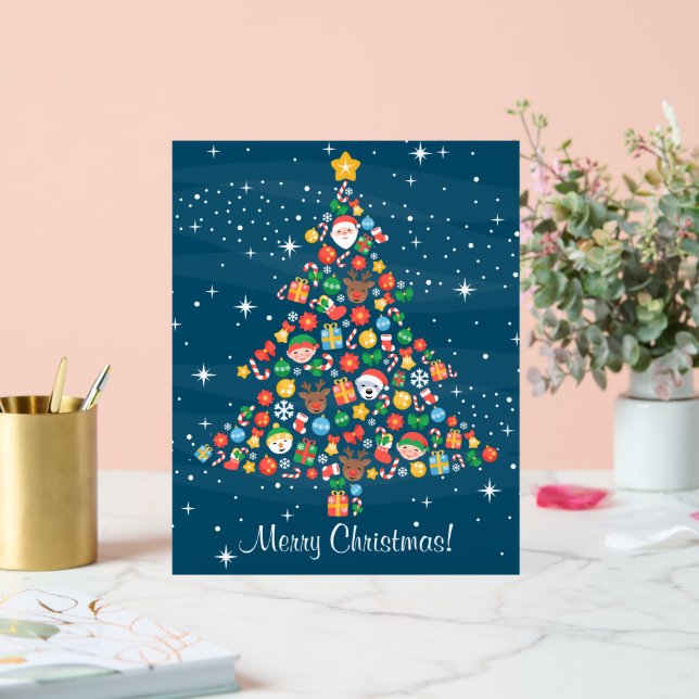 Cheerful Christmas Tree Pattern on Blue Acrylic Sign (Wedding)