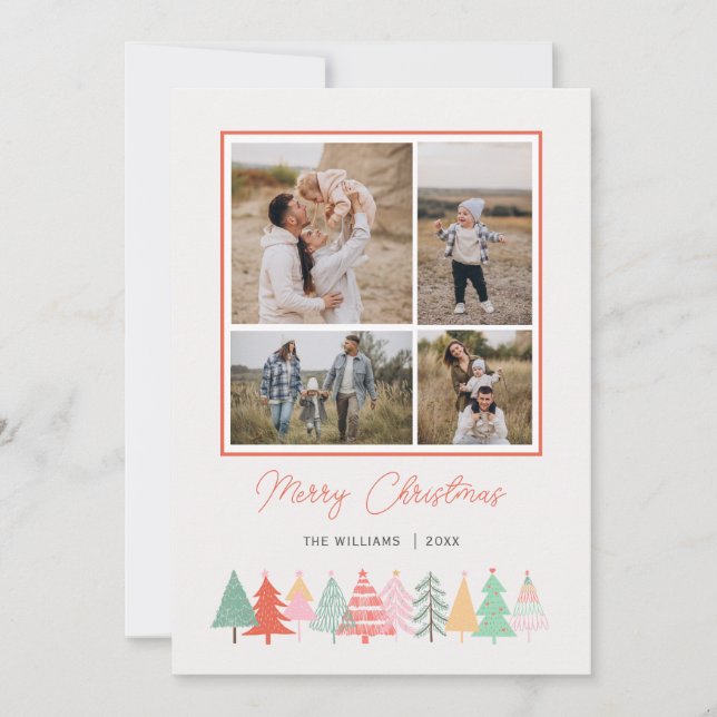 Cheerful Christmas Trees Cozy 4 Photo  Holiday Card (Front)