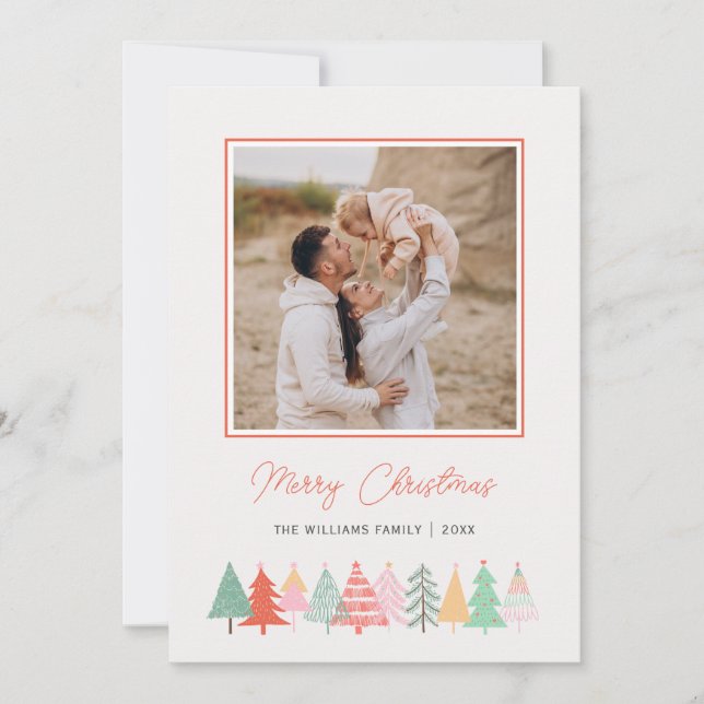 Cheerful Christmas Trees Cozy Photo   Holiday Card (Front)