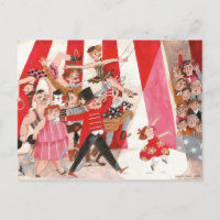 Cheerful circus red pink black preforming art girl