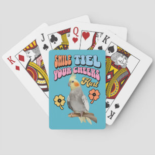 Cheerful Cockatiel Parrot Playing Cards