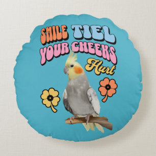 Cheerful Cockatiel Parrot Round Pillow