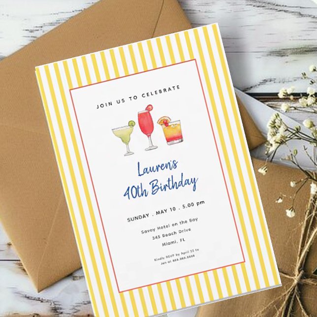 Cheerful Cocktail drinks Adult Birthday  Invitation (Creator Uploaded)