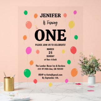 cheerful colourful balloon birthday acrylic sign