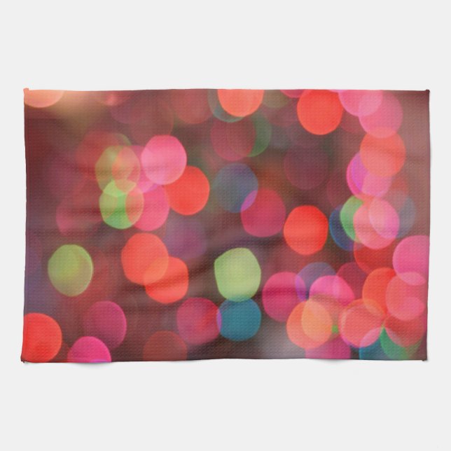 Cheerful Colourful Bokeh Christmas Holiday Lights Kitchen Towel (Horizontal)