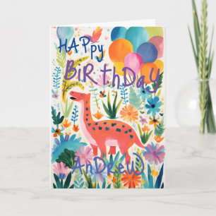 Cheerful Colourful Cartoon Dinosaur Folded Card