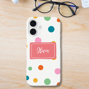 Cheerful Colourful Dots Personalized iPhone 16 Case