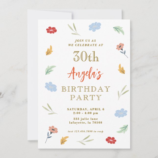 Cheerful Colourful Floral 30th Birthday Invitation (Front)