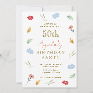 Cheerful Colourful Floral 50th Birthday Invitation