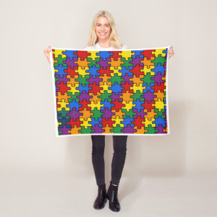 Cheerful Colourful Jigsaw Puzzle Pieces Pattern Fl Fleece Blanket