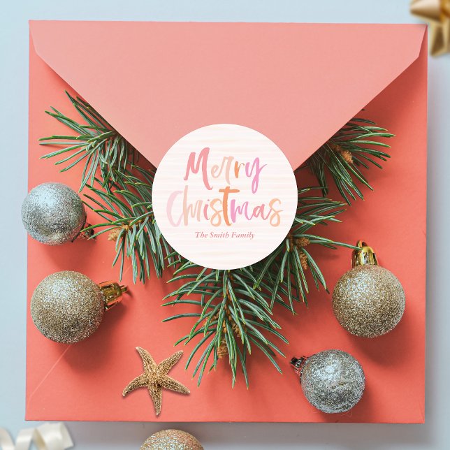Cheerful Colourful Merry Christmas Personalized Classic Round Sticker (Creator Uploaded)