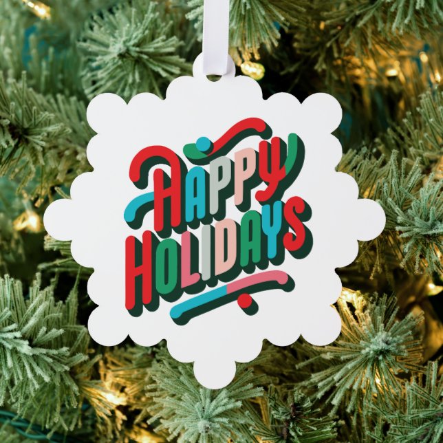 Cheerful Colourful Typographic Happy Holidays Ornament Card (Insitu (Tree))