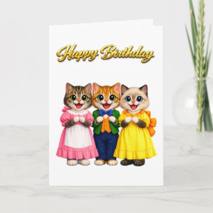 Cheerful Colourful Victorian Style Kittens Birthda Card
