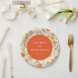 Cheerful Coral Floral Paper Plate
