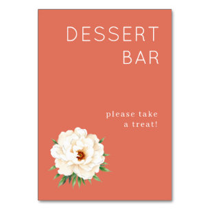 Cheerful Coral Watercolor Dessert Bar Sign Table Number